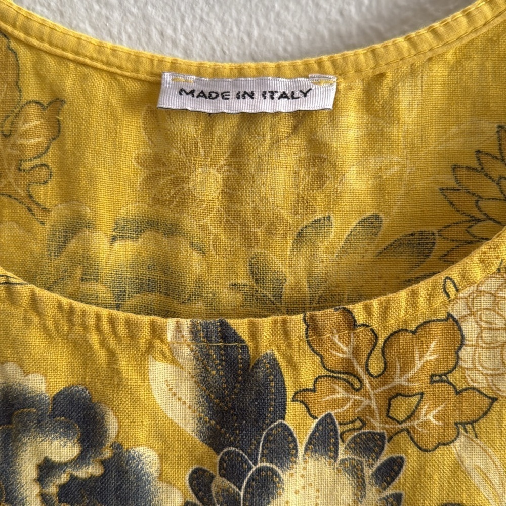Yellow Tiered Floral Sleeveless Dress Made in Italy - Picture 3 of 10